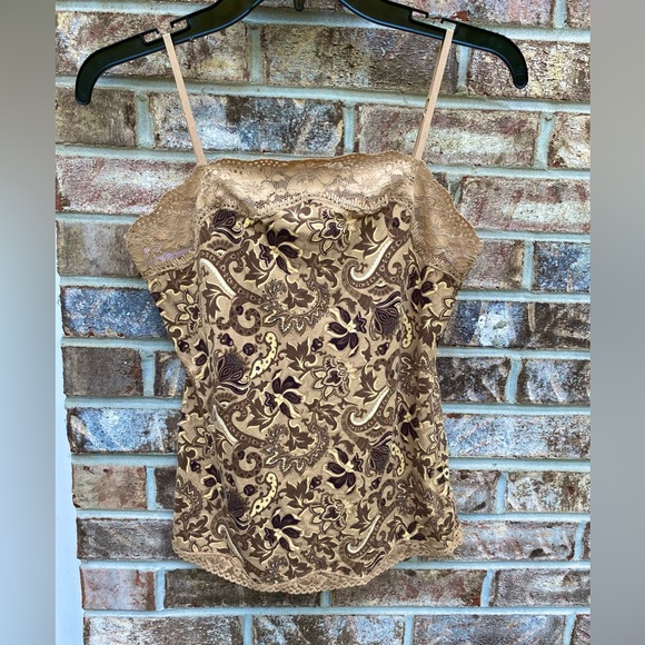 Y2K Tan/Brown Floral Fall Lace Cami Top - Picture 6 of 8